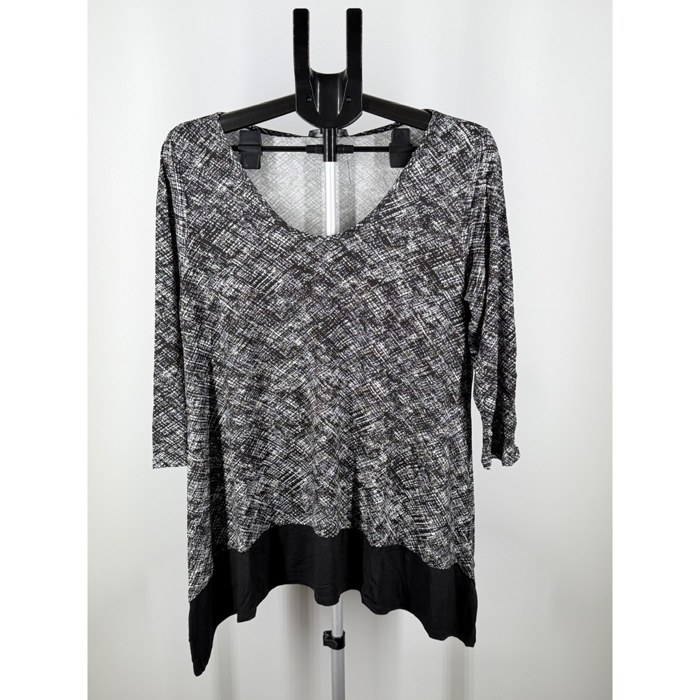 Chelsea‎ & Theodore Women Black Multi V-Neck 3/4 Sleeve Tunic Top NWT L